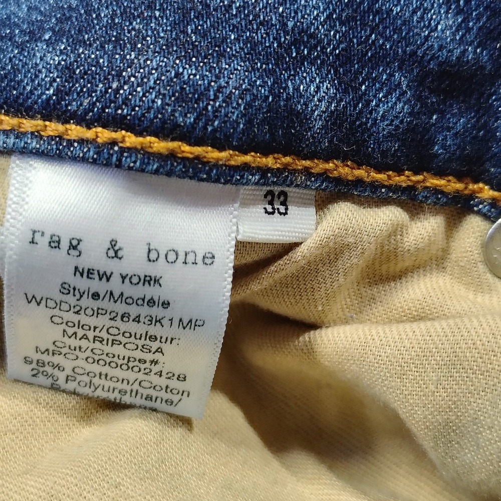 Rag and Bone Jeans Womens 33 Blue Mariposa Raw Hem Straight Leg Stretch USA - Picture 11 of 12